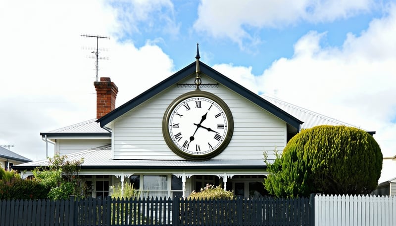 a clock overlay on a classic nz style house