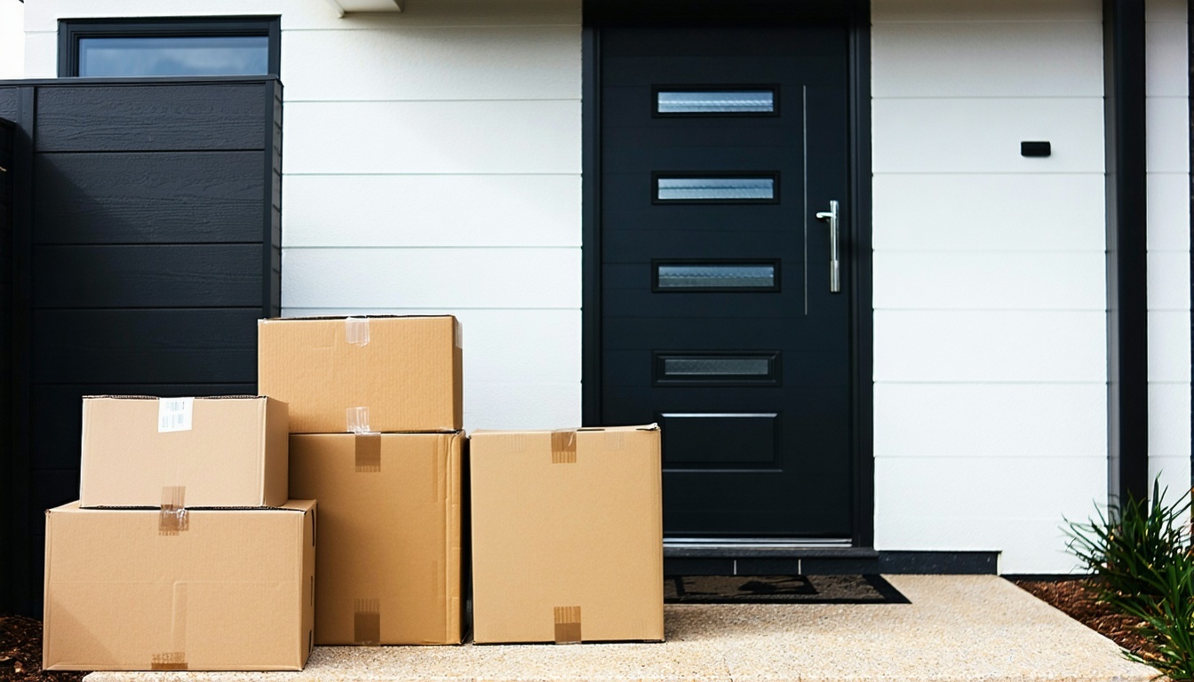a few moving boxes sitting at an nzstyle house doorstep-2