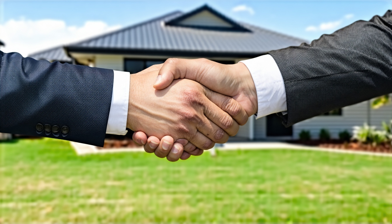 handshake with a NZstyle house blurred in the background