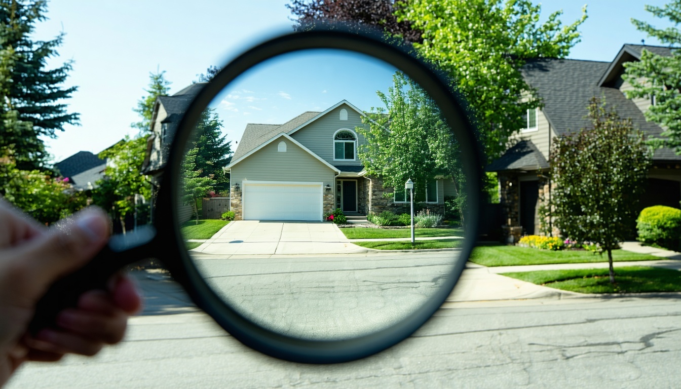 magnifyign glass over a house on a suburban street