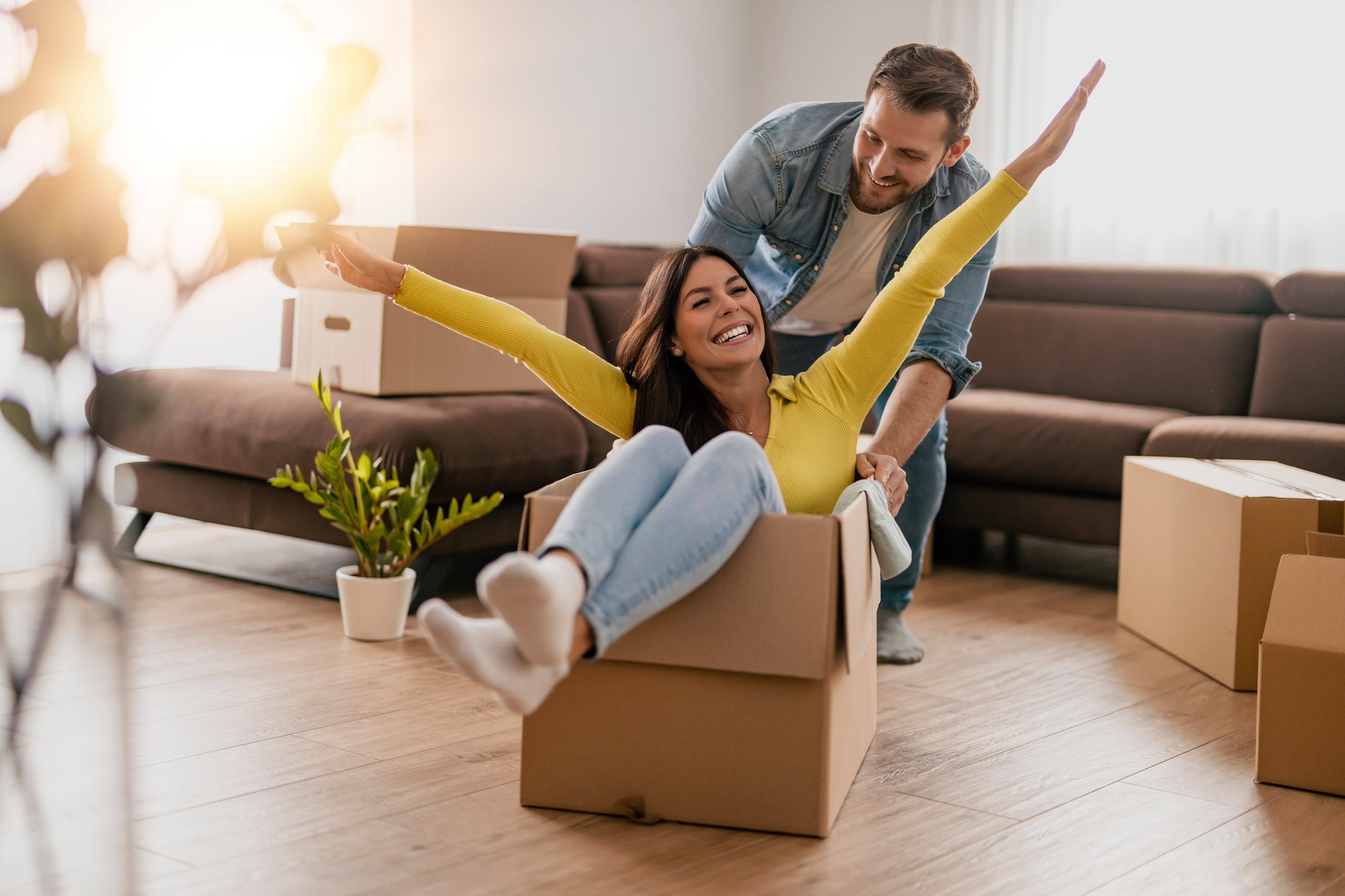 Happy couple in new home
